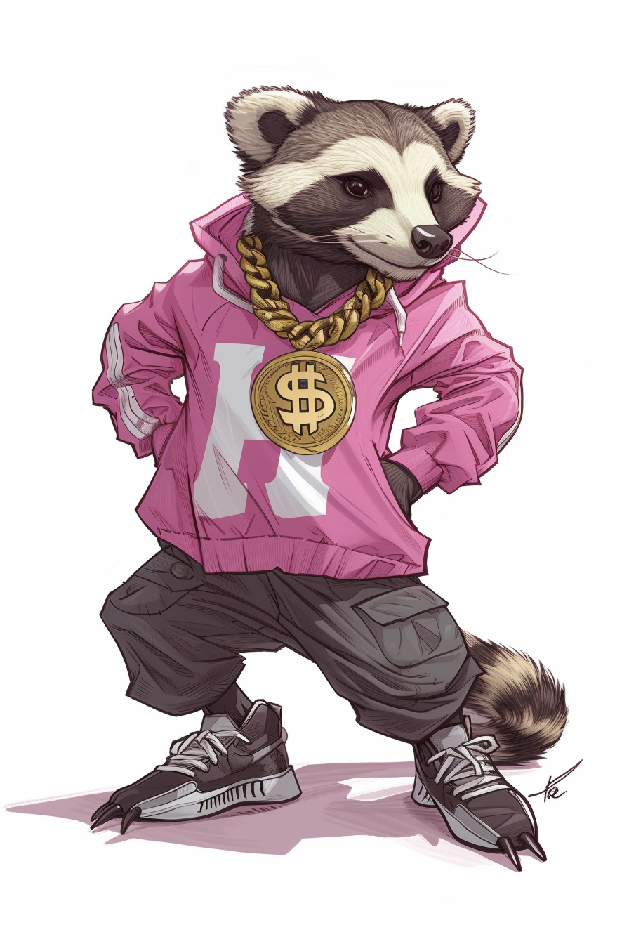 Honey Badger with Pink Sweatshirt and Gold Chain