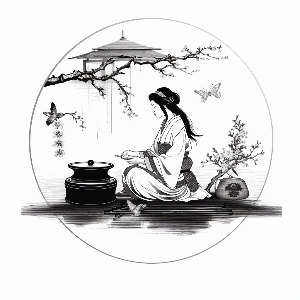 Black and White Ukiyo-e Honey Logo