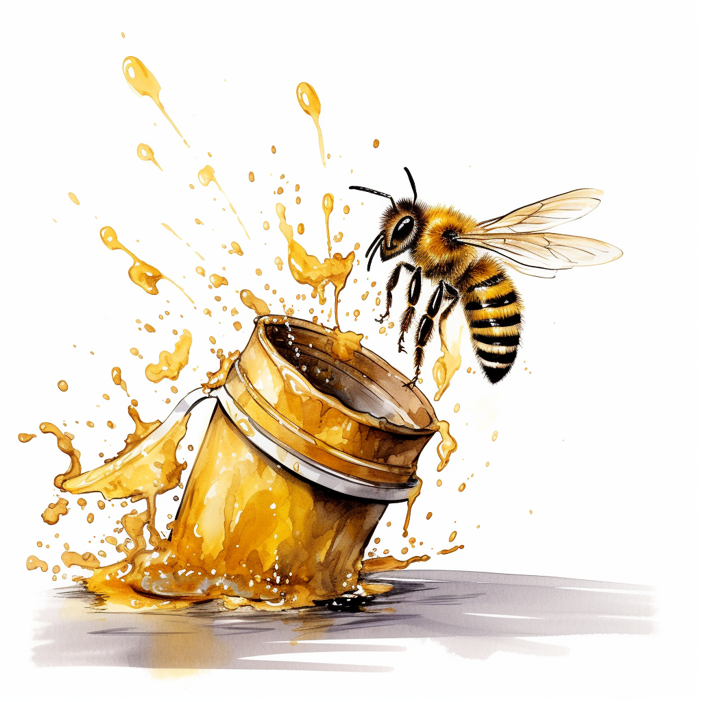 Honeybee with bucket on white background.