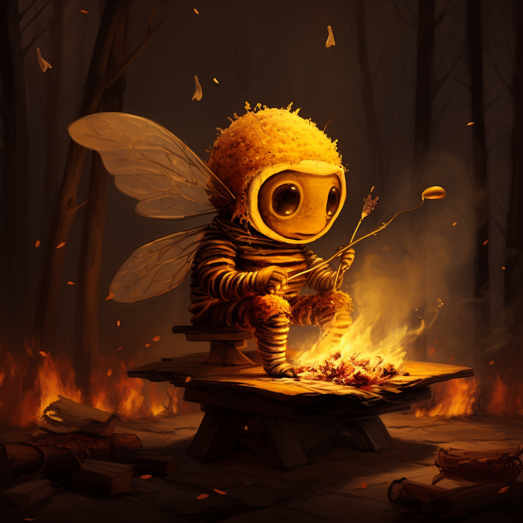 Cute honeybee sitting on toasted marshmallow smore