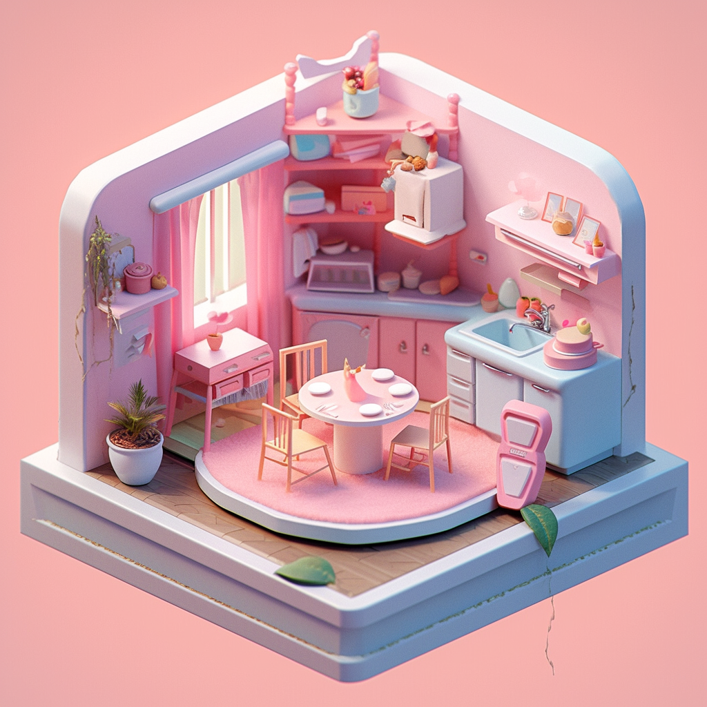 Detailed 3D Miniature Rendering of Honeycomb Apartment