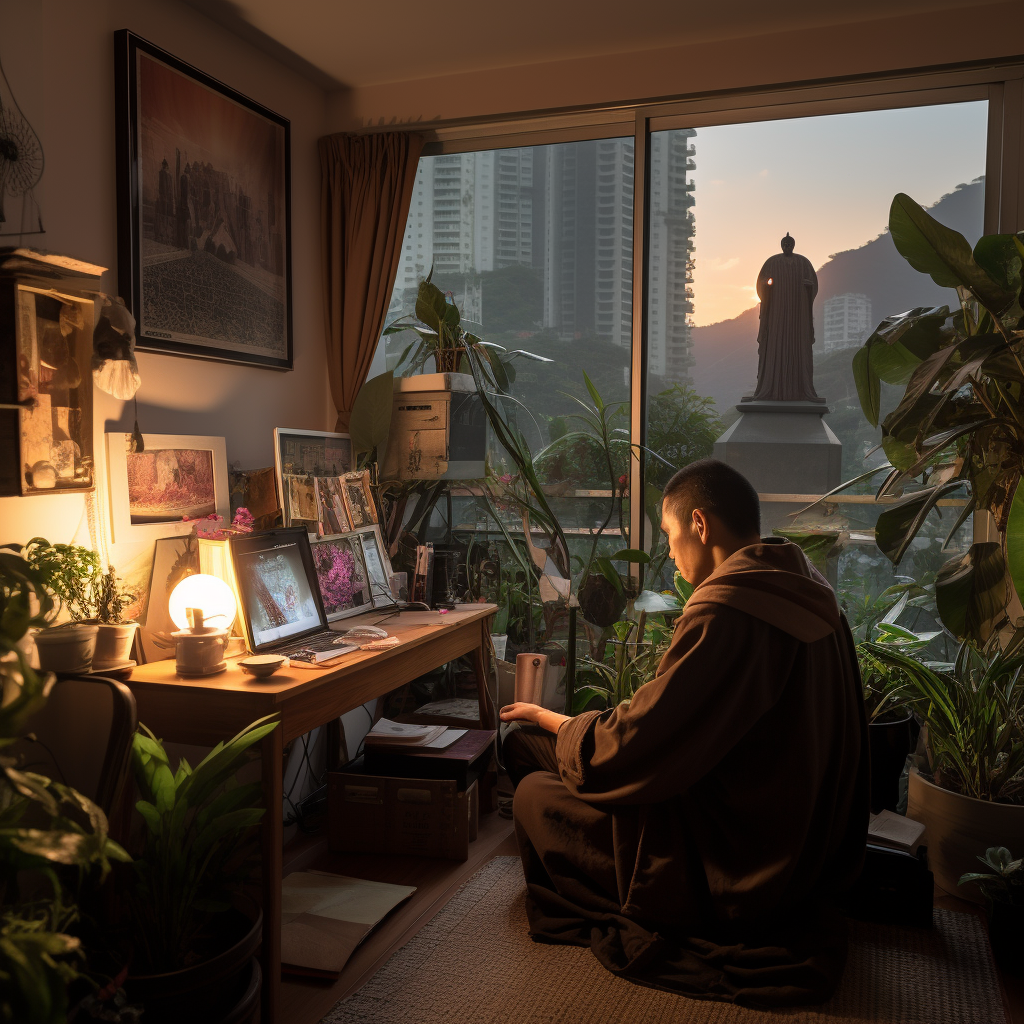 Man communing with Spirit of God in Hong Kong