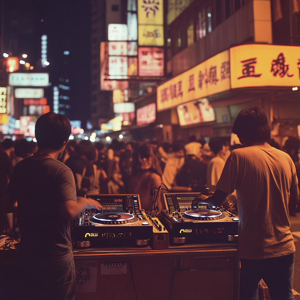 DJs playing music at Hong Kong night market