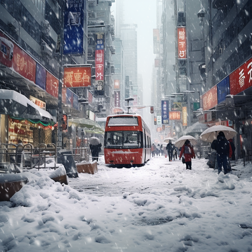 Snowy scene in Hong Kong