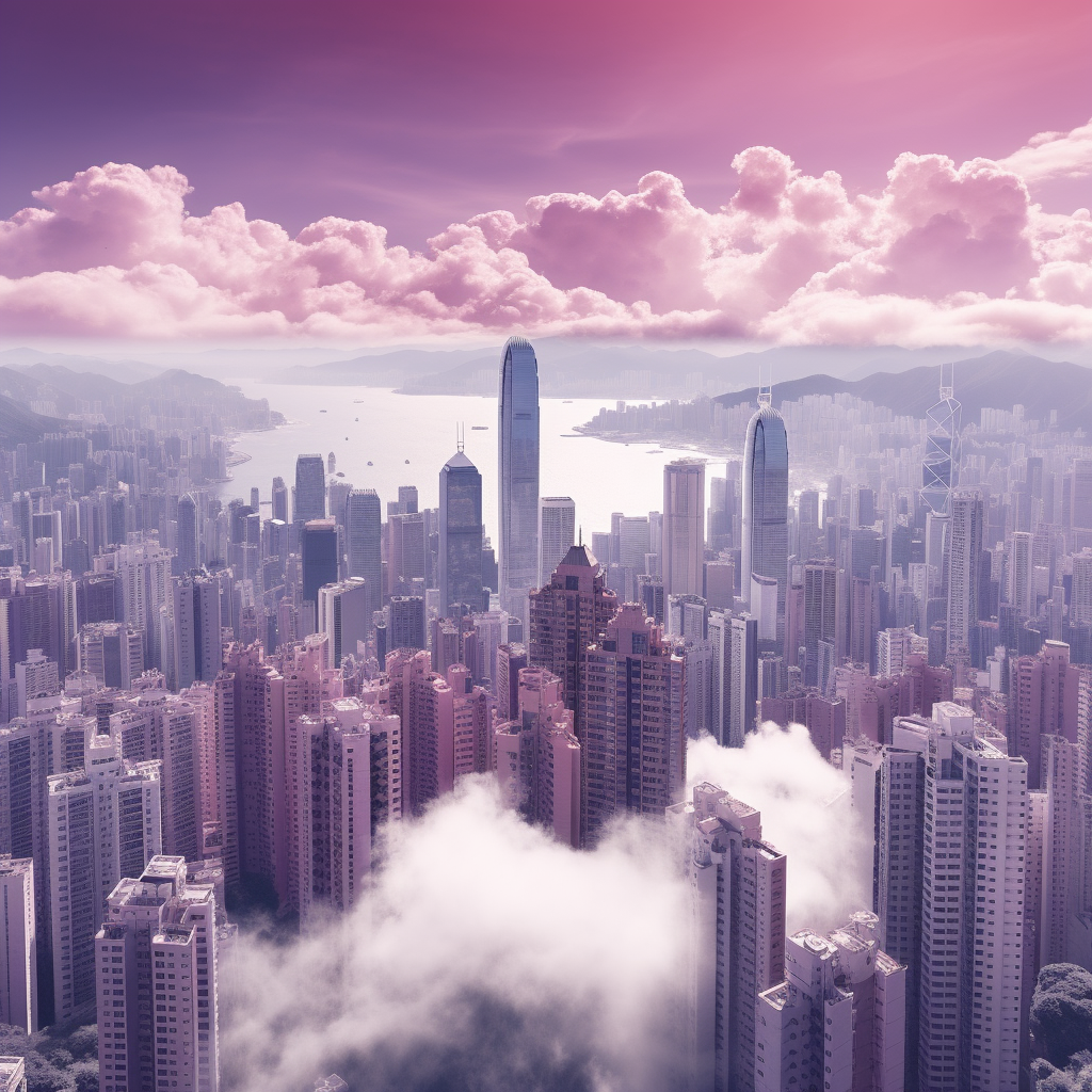 Beautiful Hong Kong Cityscape in Gray, Beige, and Purple