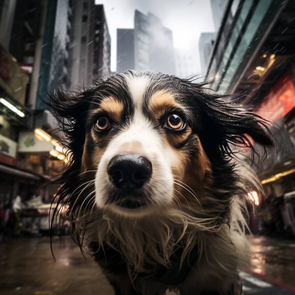 Brave dog in the midst of a typhoon