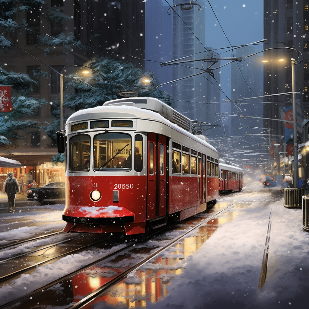 Snow-covered streets of Hong Kong Central tram