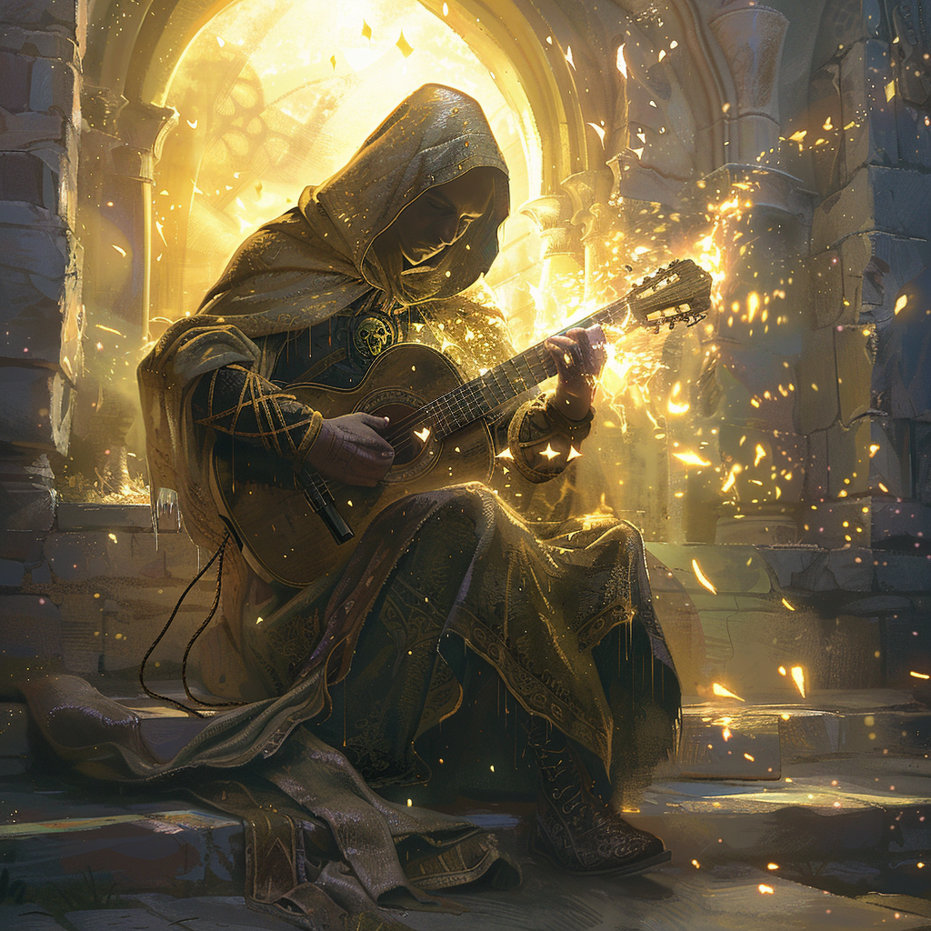 hooded bard making golden wish