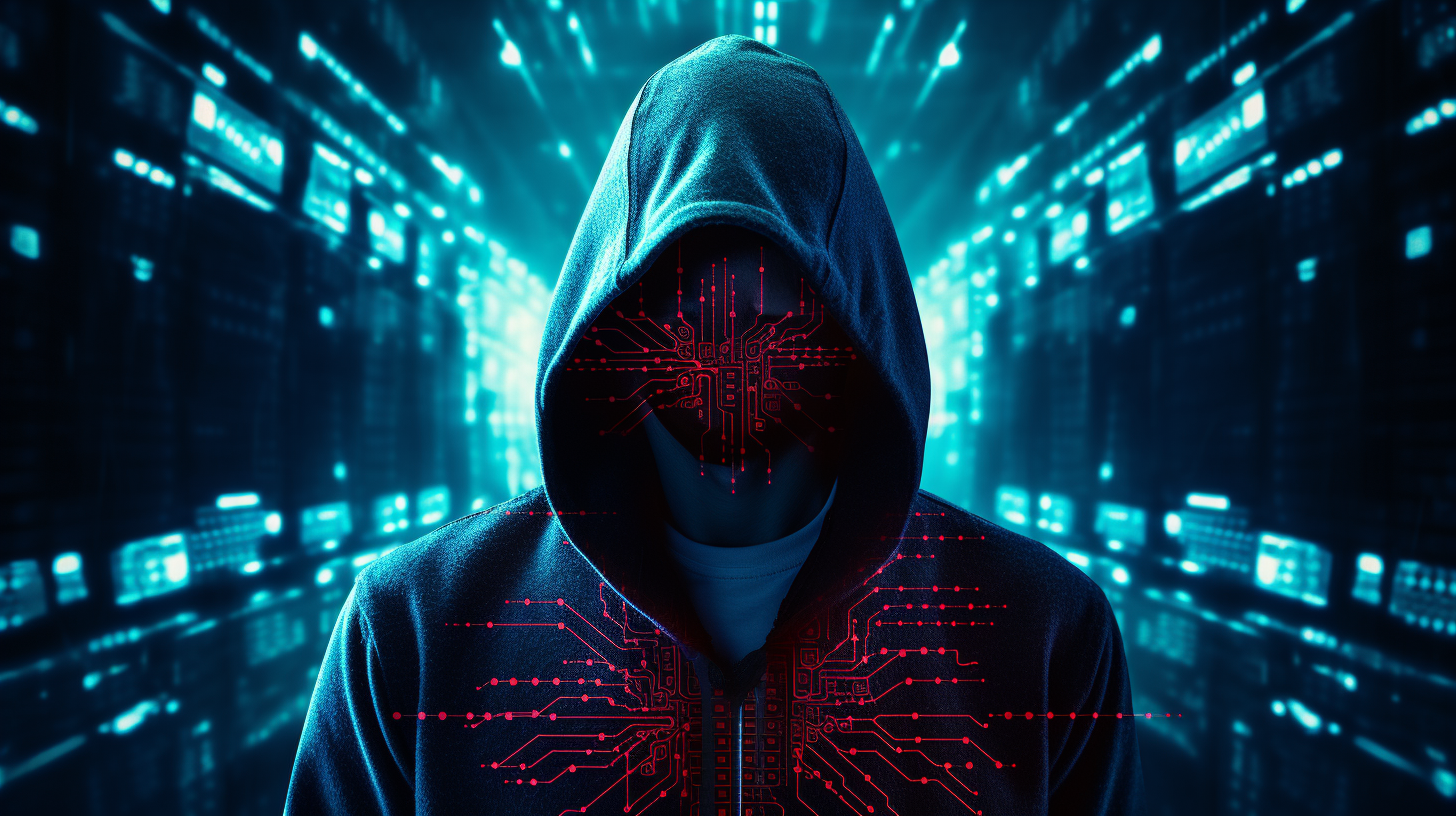 Hooded hacker mastering AI skills