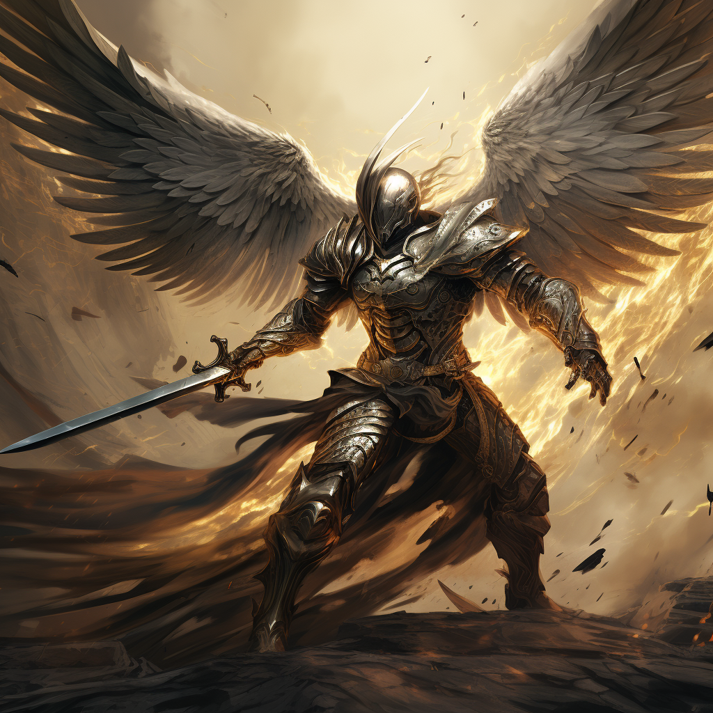 Hooded Male Warrior Angel with Sword