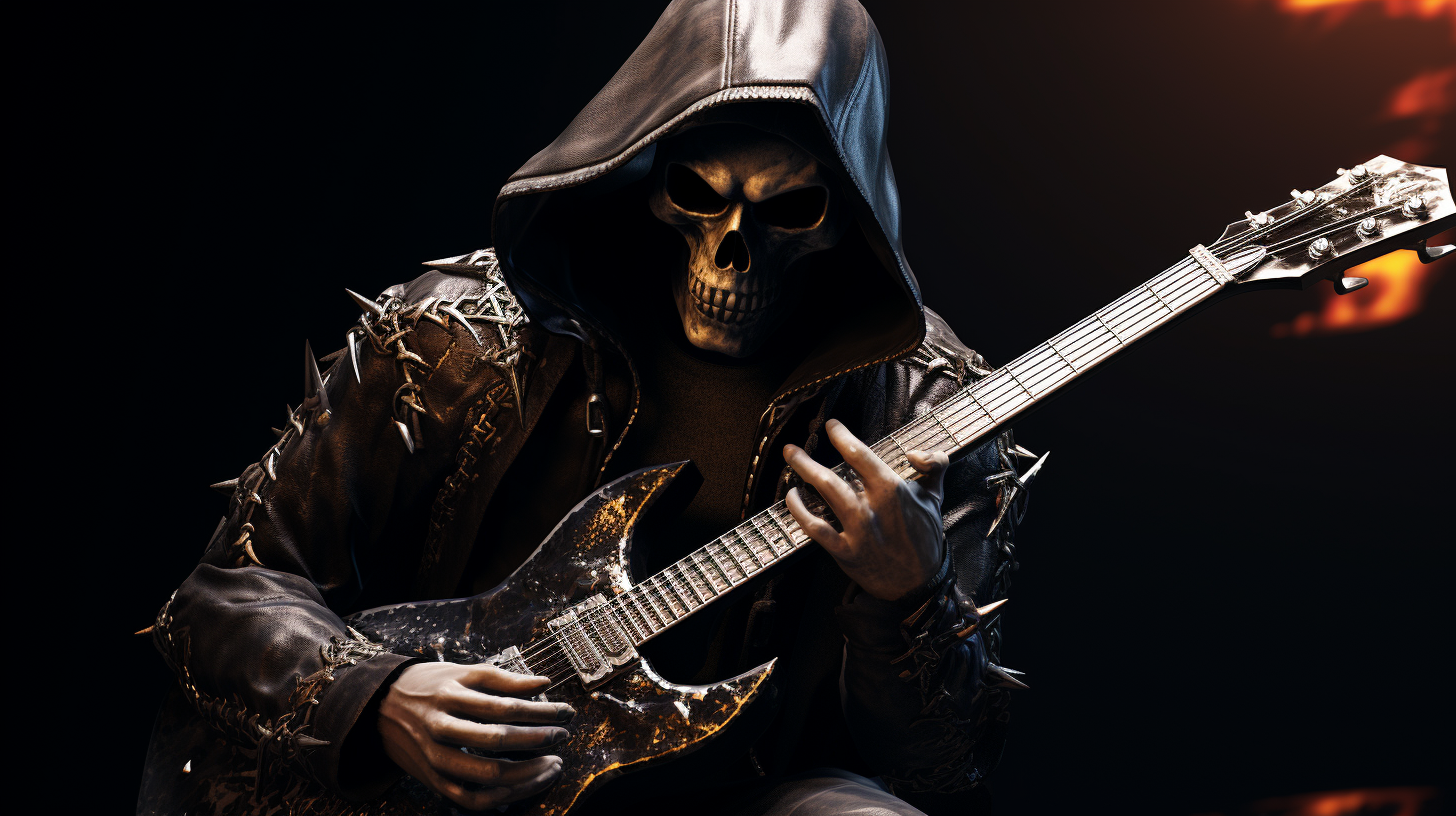 Heavy Metal Guitar Player with Hooded Skull Mask