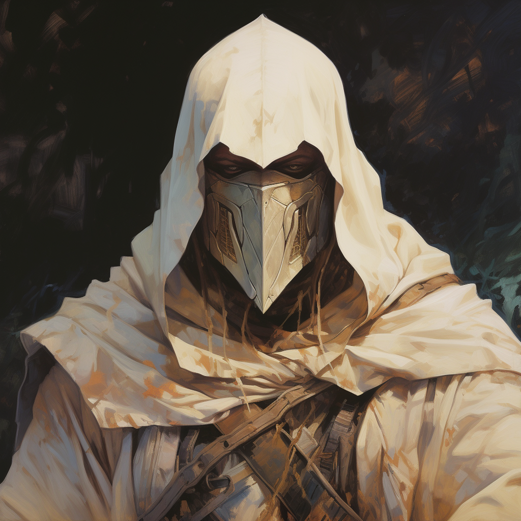 Hooded Warrior in White Mask Fantasy Art