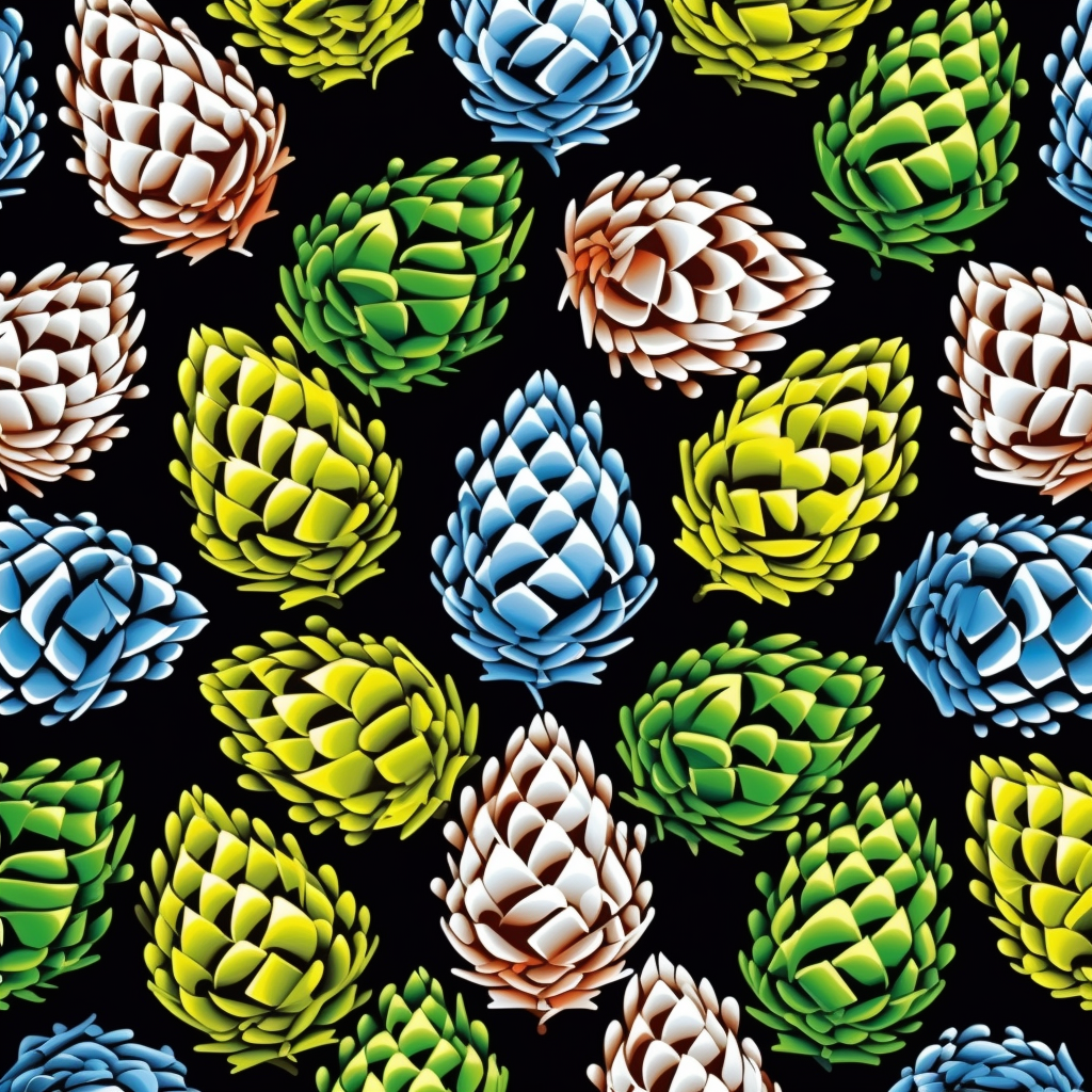 Colorful hop cones and snowflakes pattern