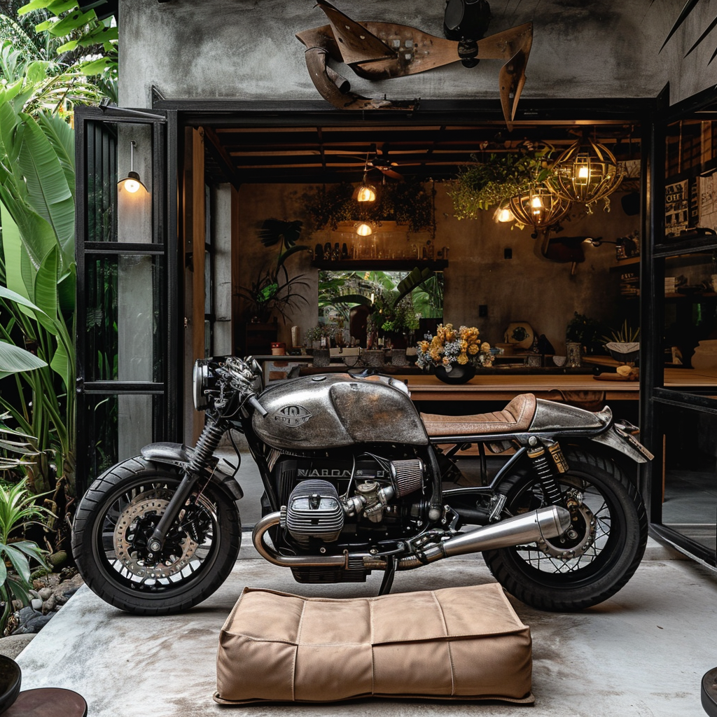 Motorcycle with Footstool and Dining Table