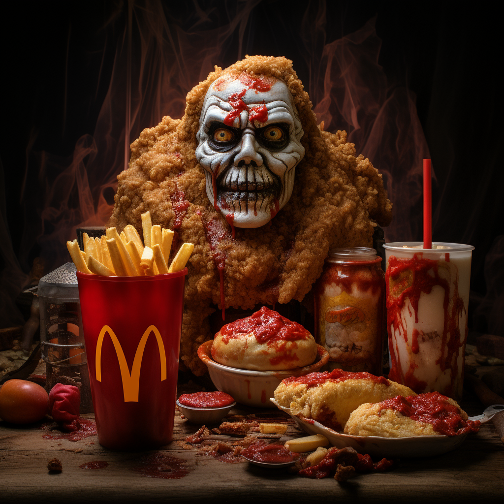 Scary fast food monster with fangs