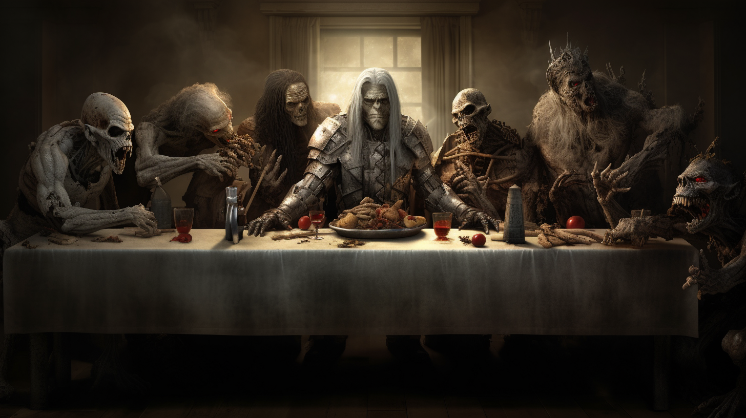 Hyper-realistic Last Supper with Horror Film Characters