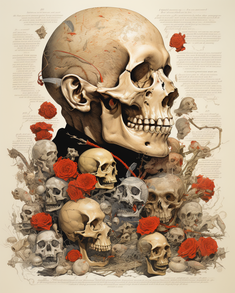 Art Poster of Human Anatomy with Rats and Skulls