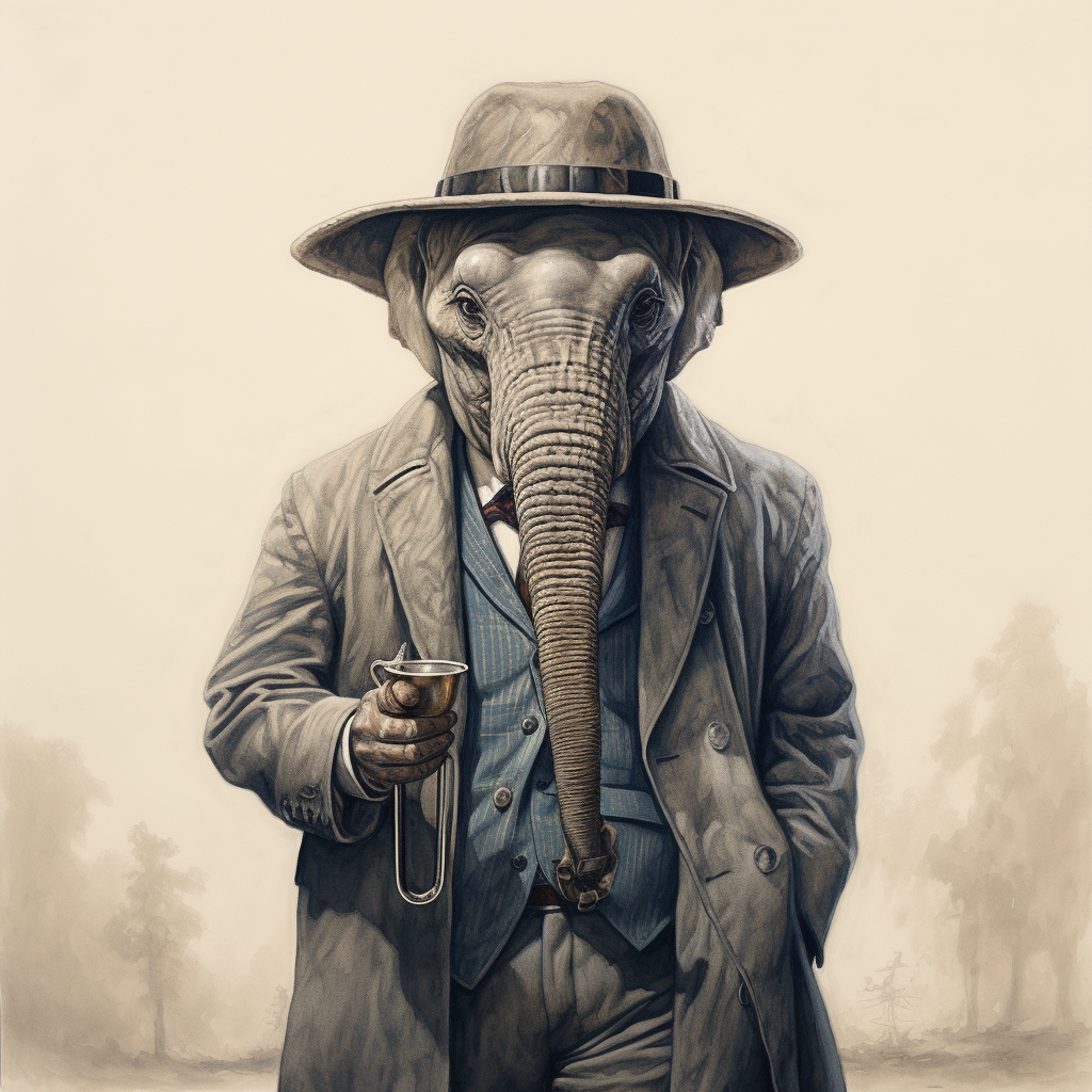 Horse dressed as detective with elephant companion