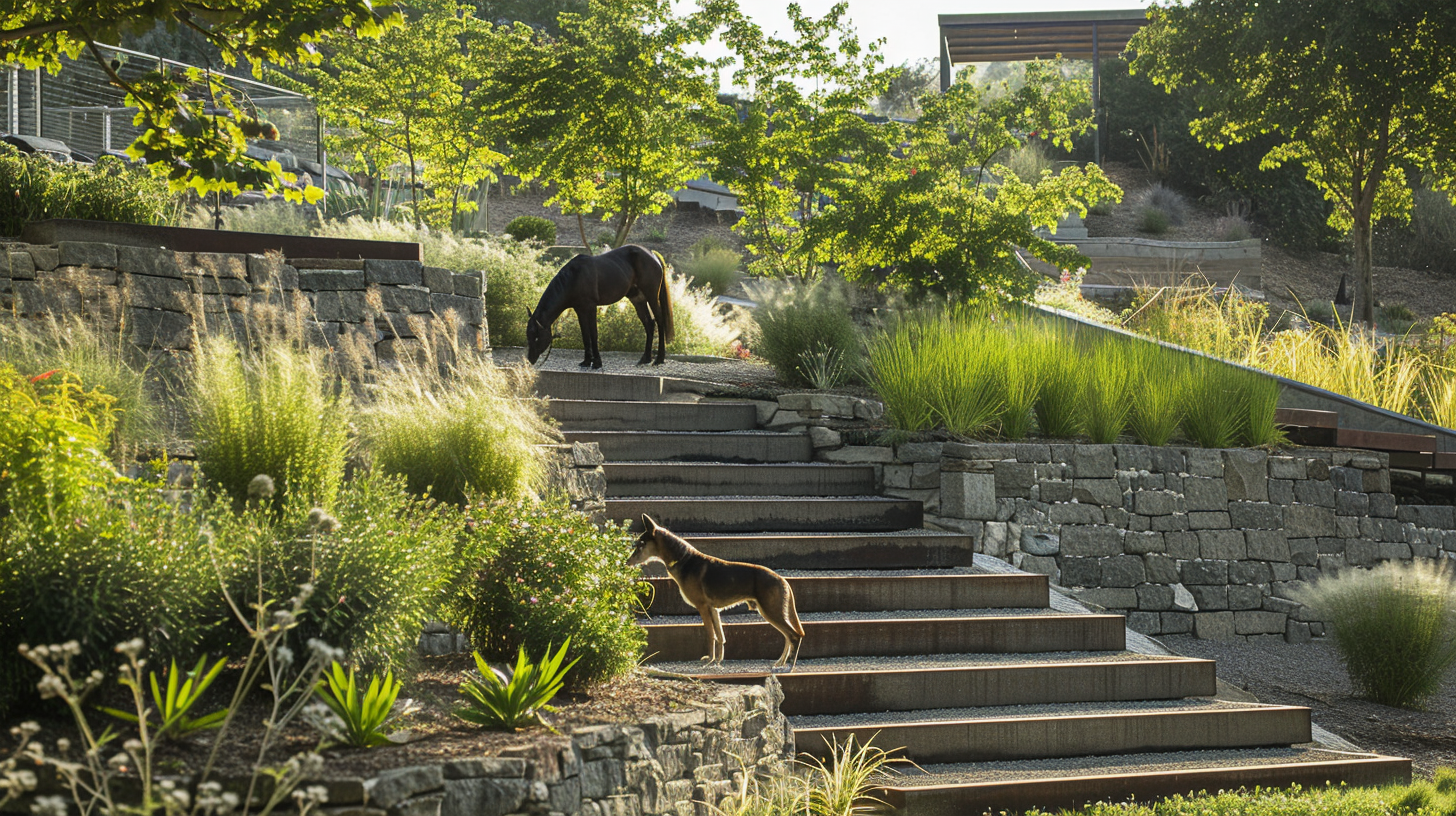 Horse and Dog in Tiered Garden