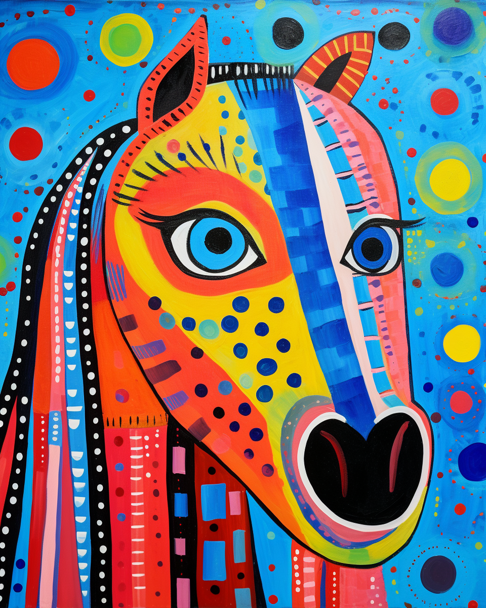 Horse in art style by Hundertwasser, Kusama, Gerard