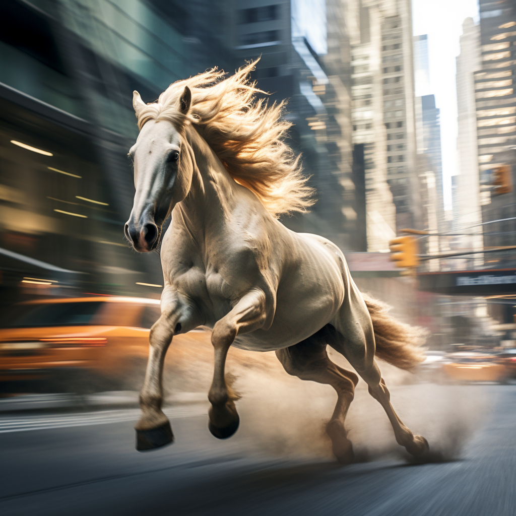 Majestic horse galloping through the streets