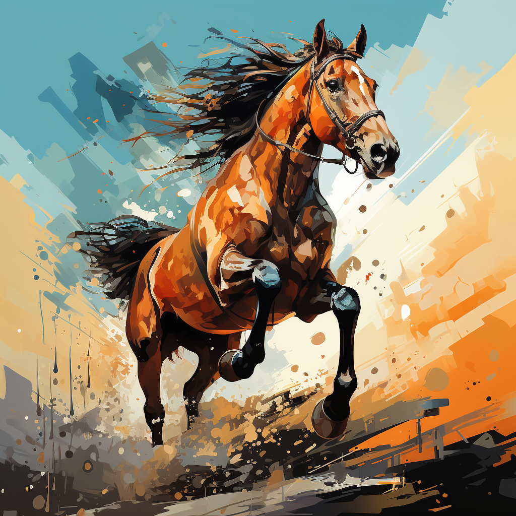 Horse jumping over rail artwork