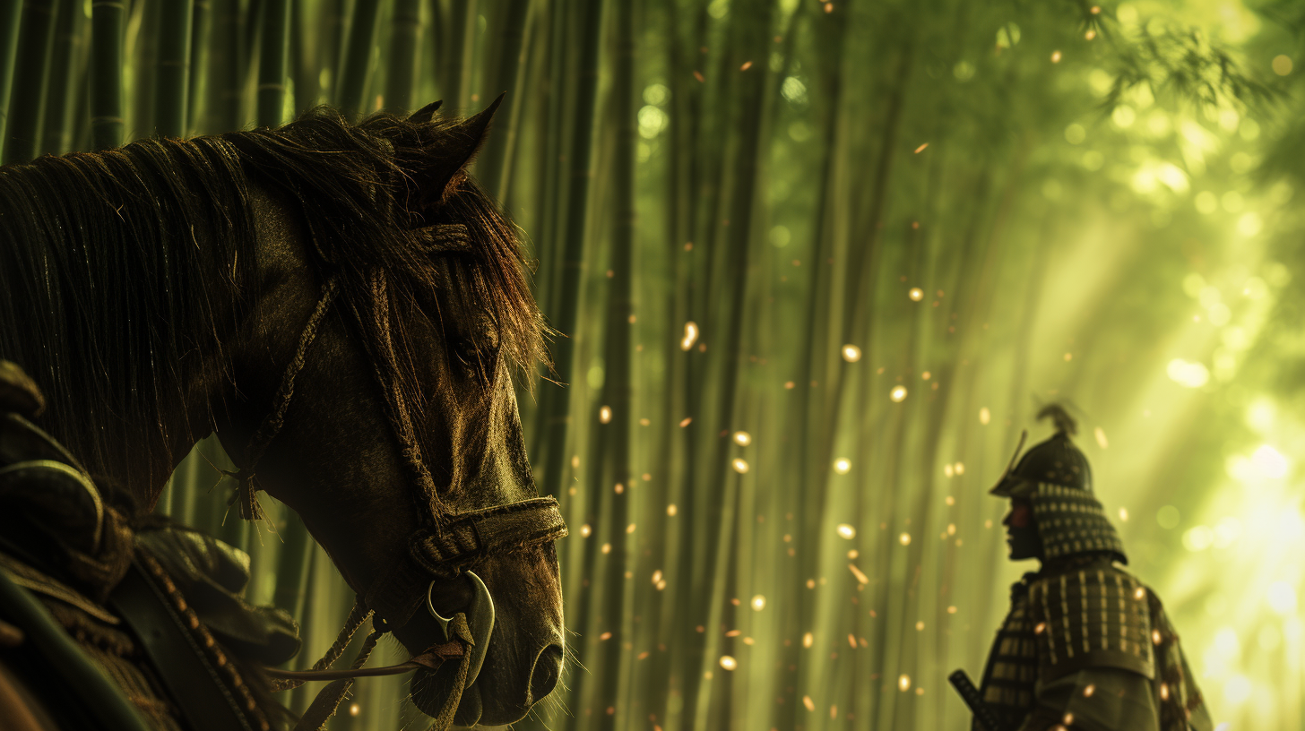 Horse Samurai in Bamboo Forest