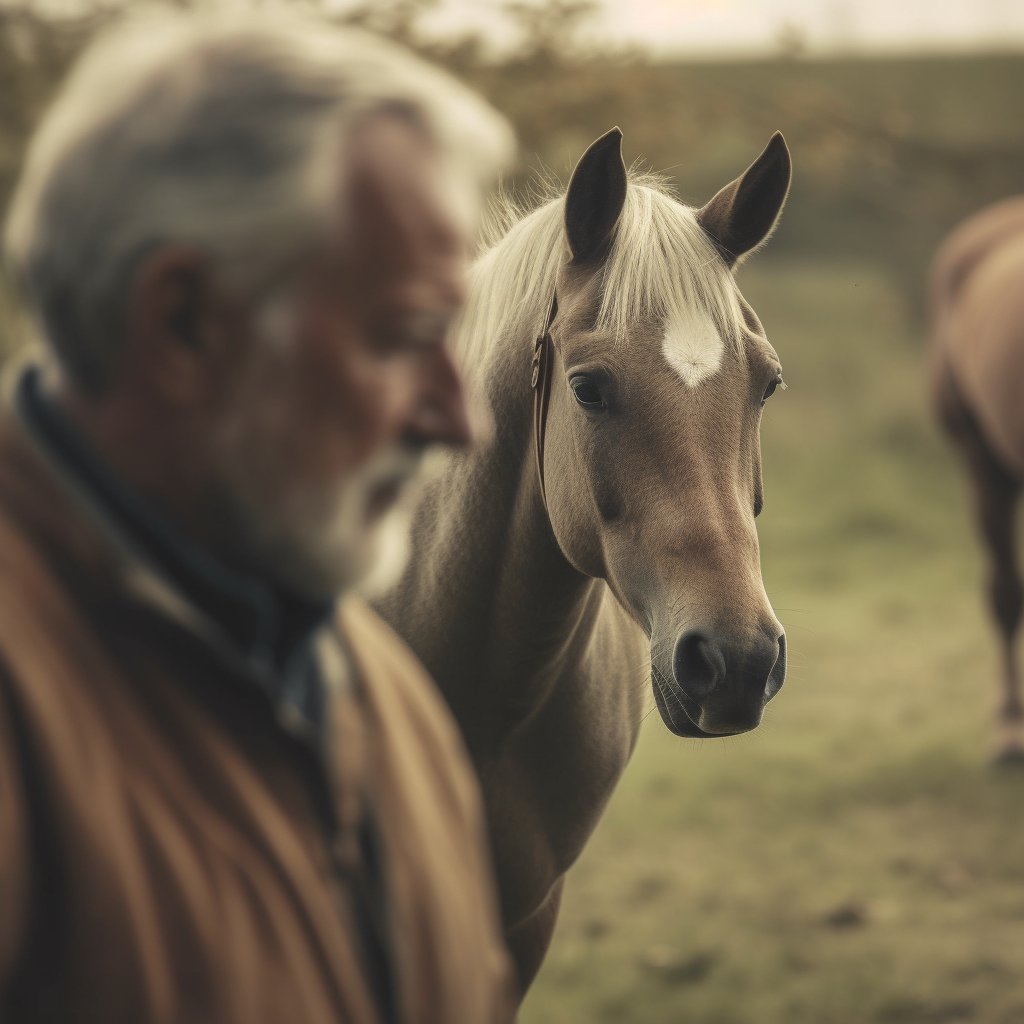 Mid Aged Man Relaxing with Horse