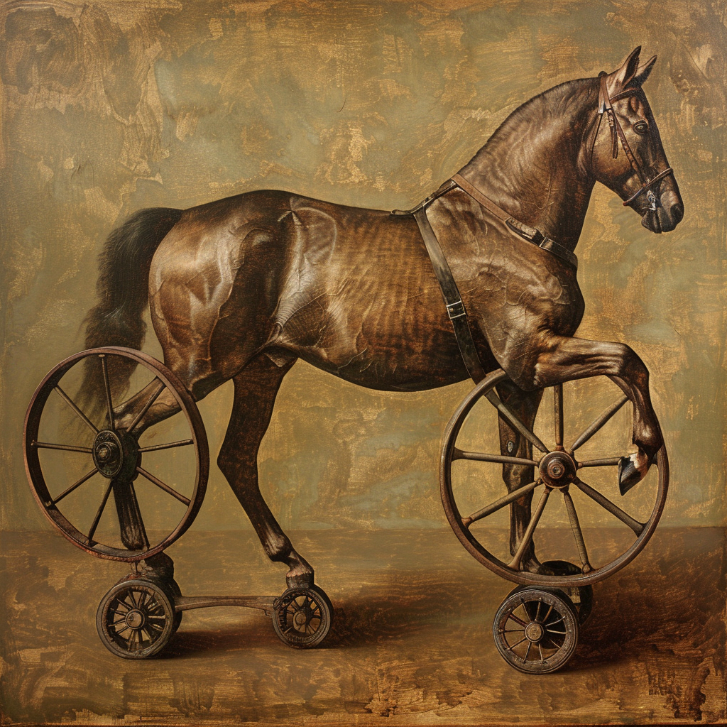 Horse with wheel legs moving