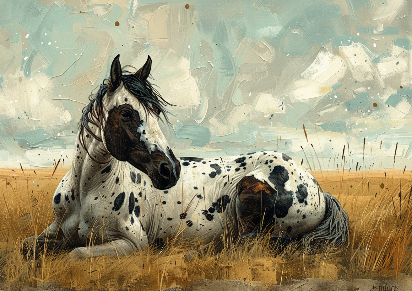 Horse in Field with Mint Green Background