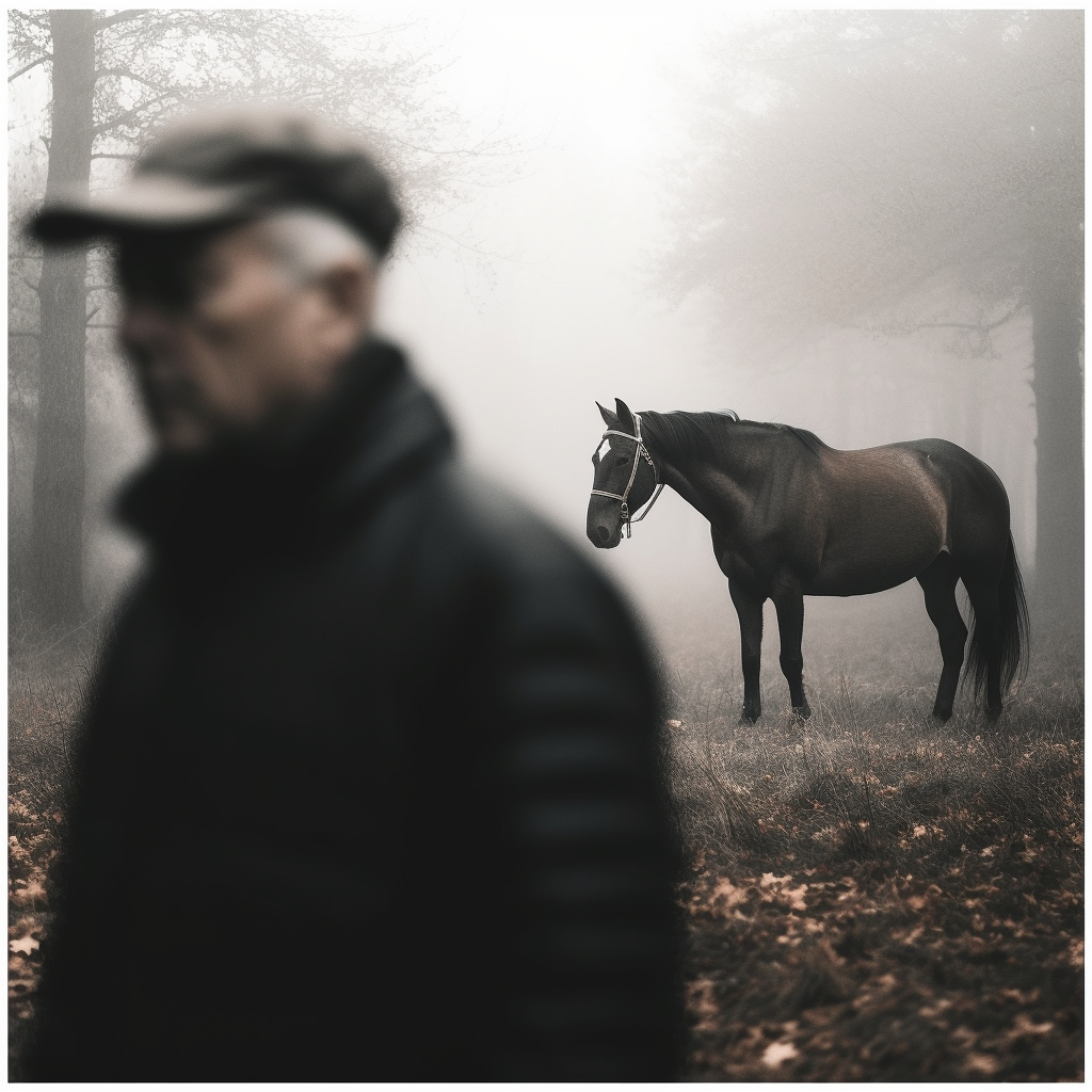 Man Sleeping with Blurred Horse in Background