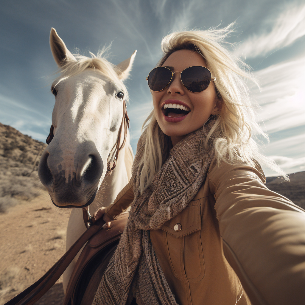 Exciting horseback riding adventure selfie