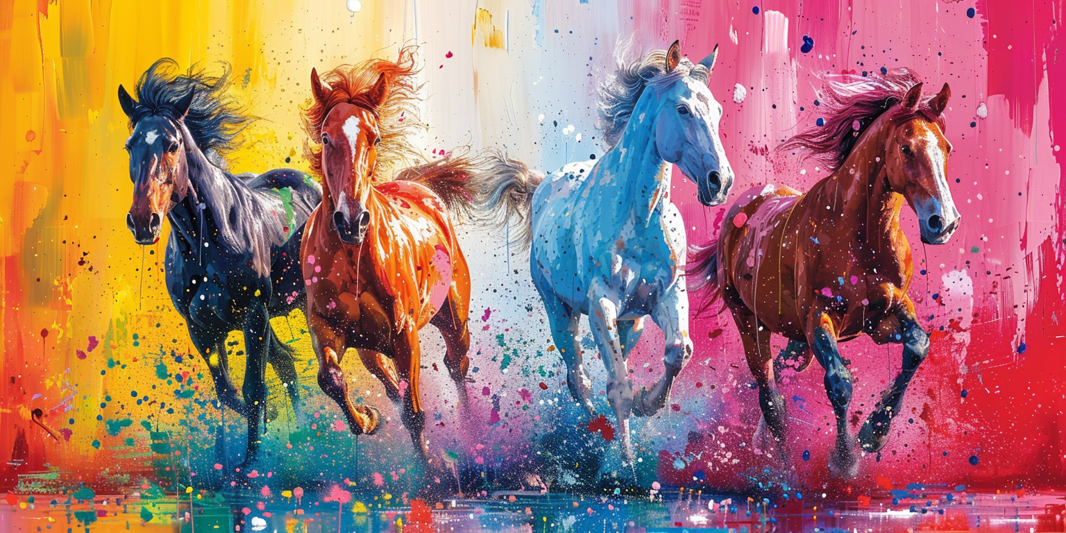 colorful hearts horses bright colors