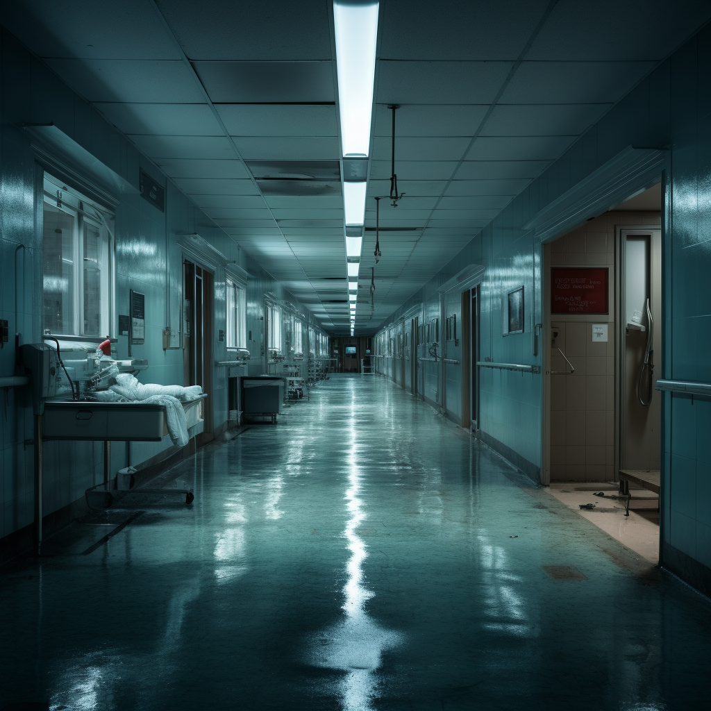 Hyper-realistic Hospital Corridor with Dramatic Lighting