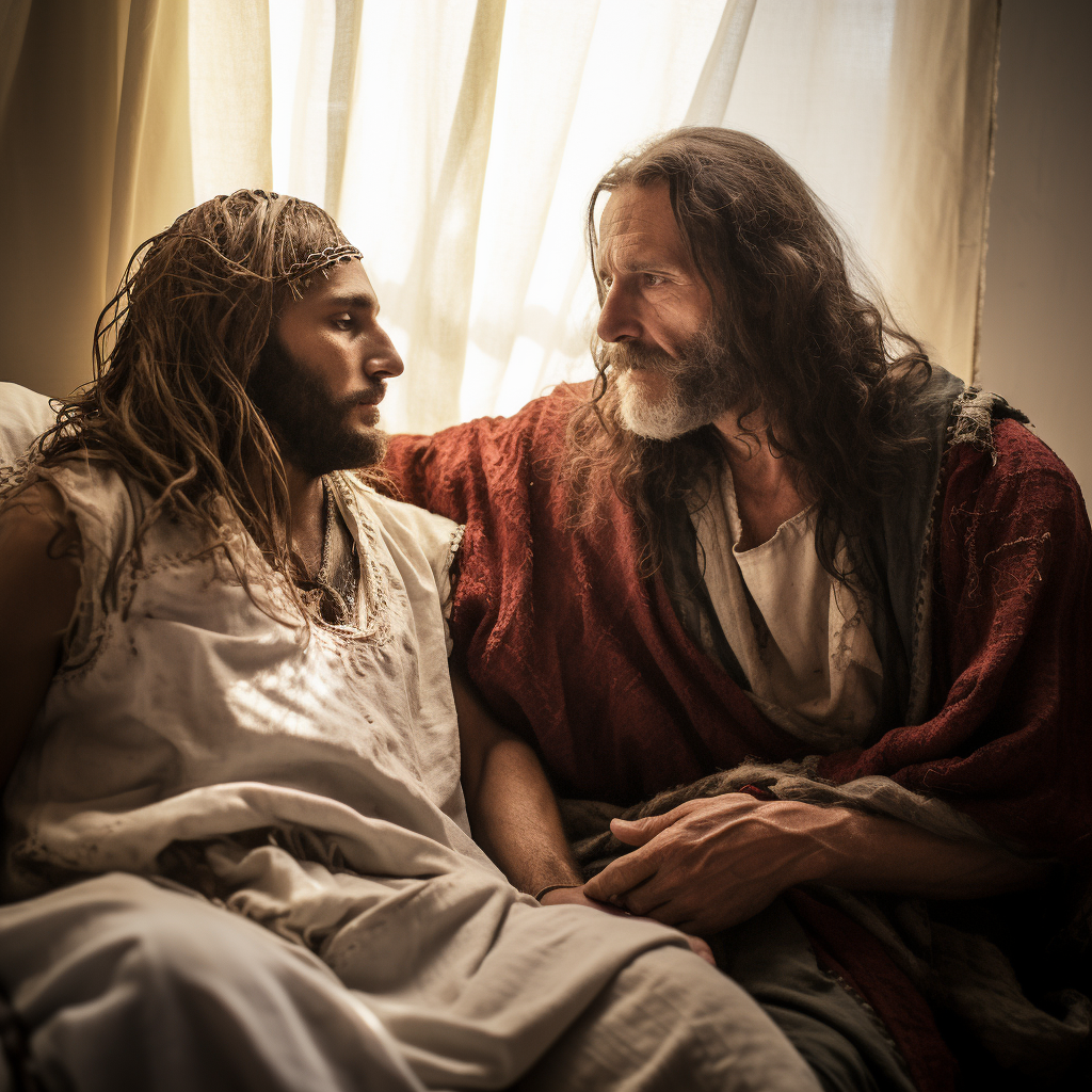 Jesus comforting a patient in a hospital bed