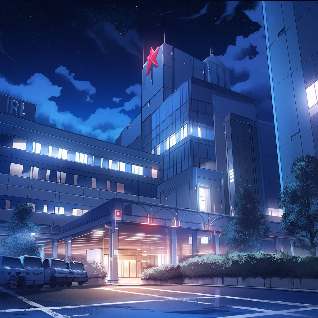 Nighttime Anime Hospital Exterior