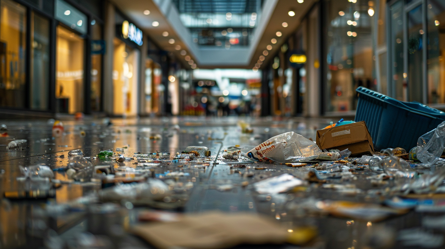 Bright trash in shopping mall