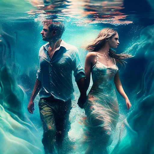 Couple walking under water