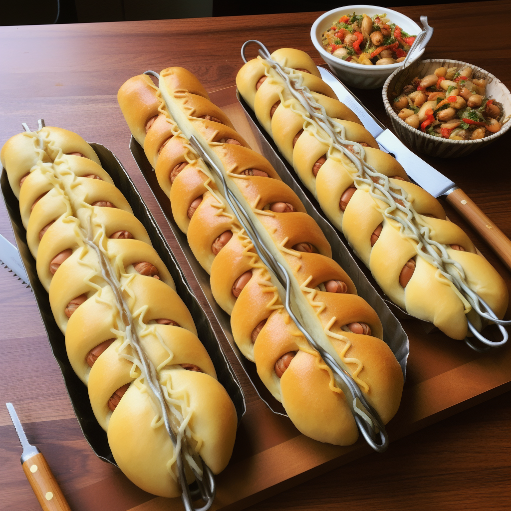 Hot dog buns with hinges