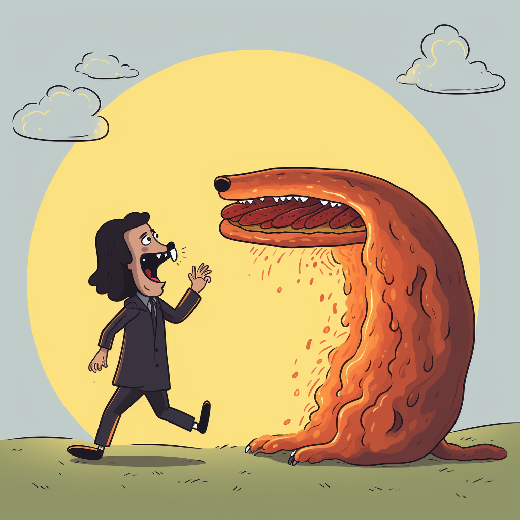 Cartoon of person transforming into a hot dog