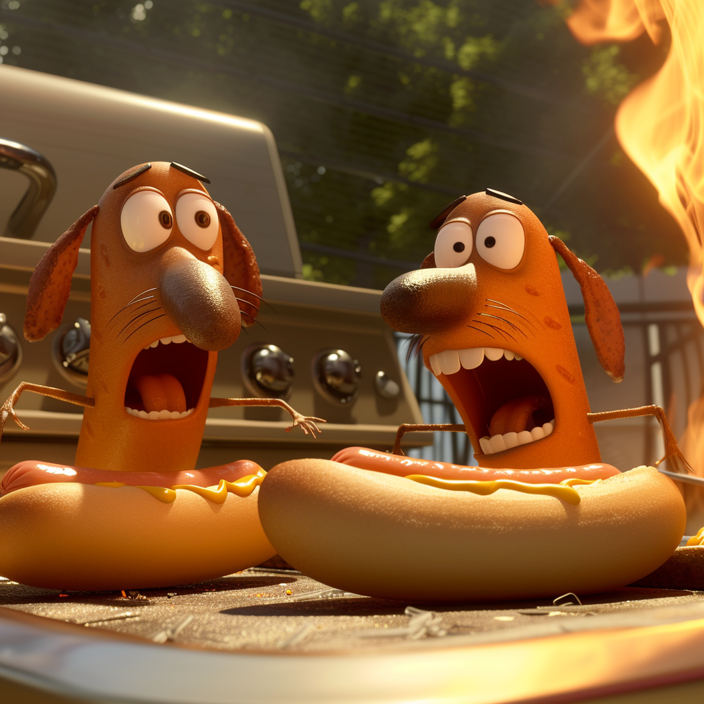 Vibrant hot dogs celebrating together