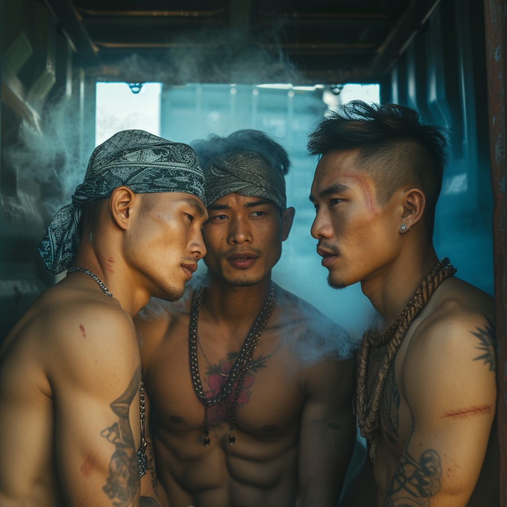 Hot immigrant men in container van