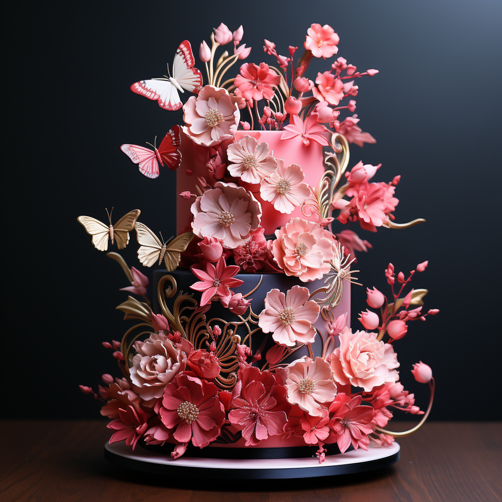 Tall Hot Pink Dulce de Leche Butterfly Cake