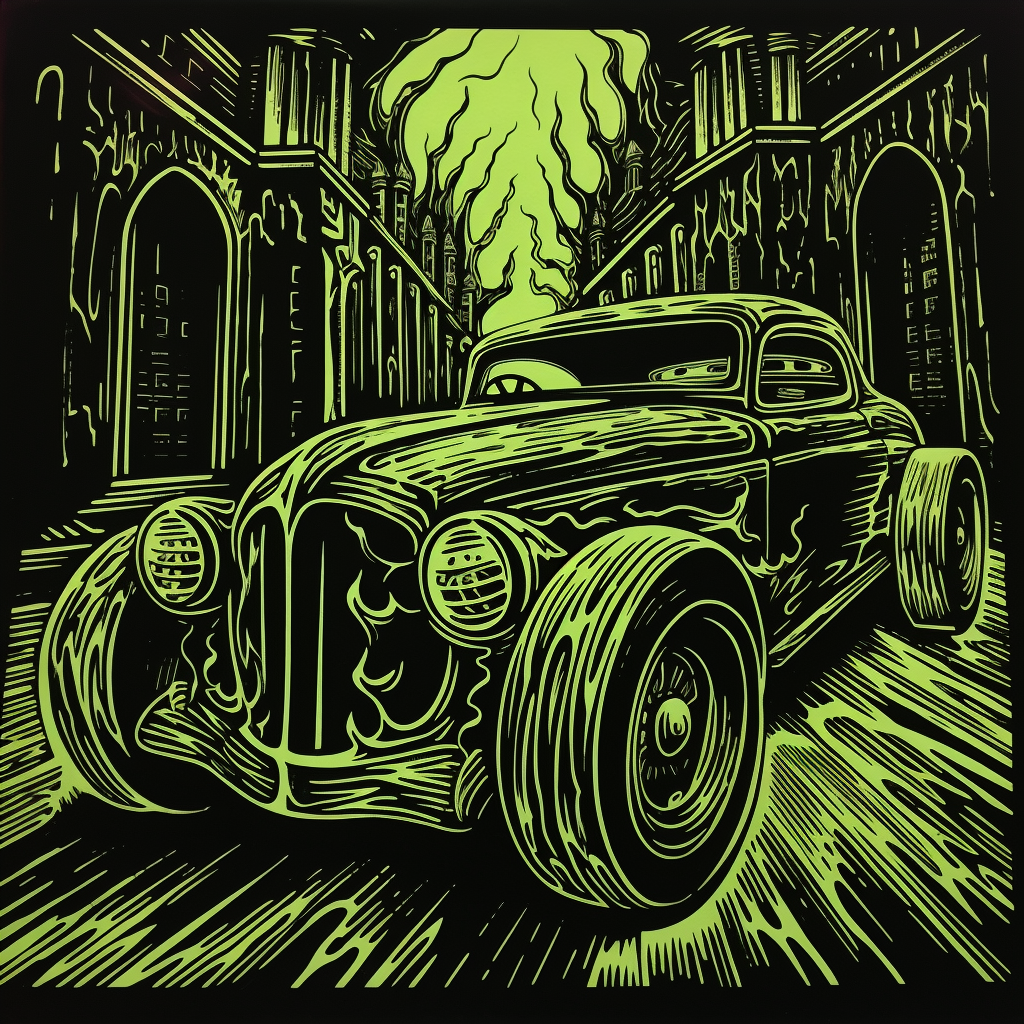 Munsters TV Show Hot Rod Car Lino Print