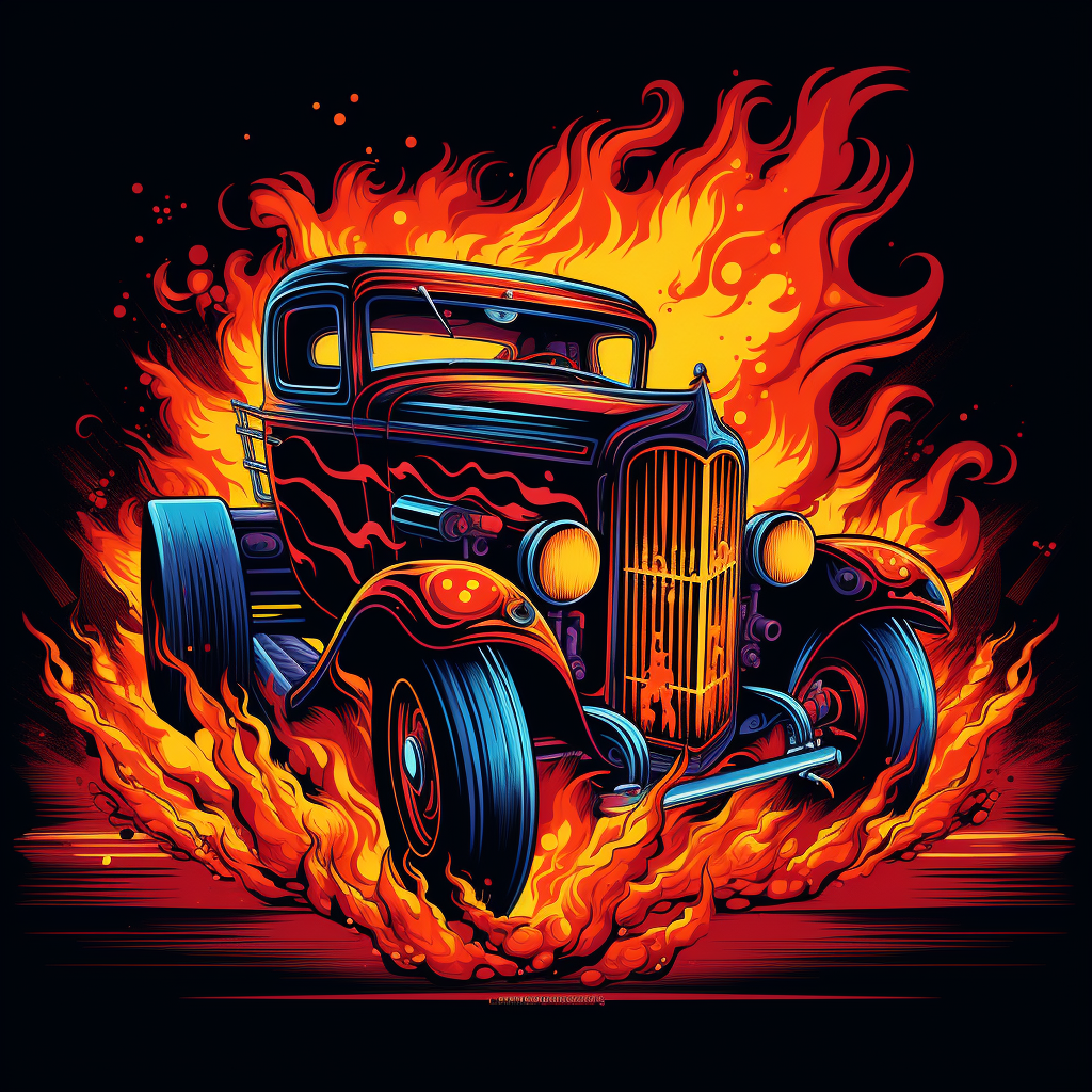 Hot Rod Flame Graphics in 8 Bit Style