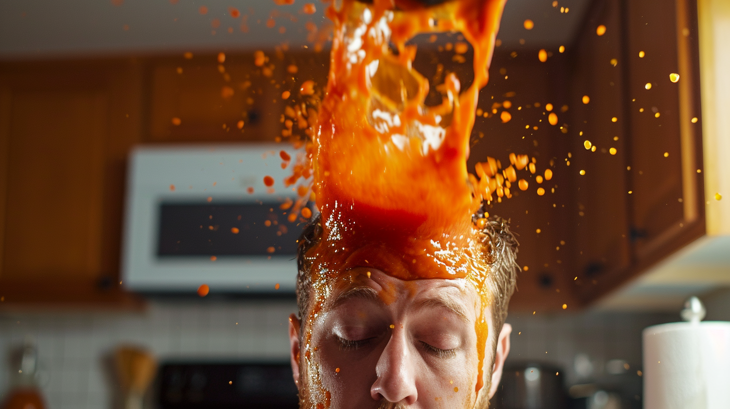 Hot sauce poured on man's head