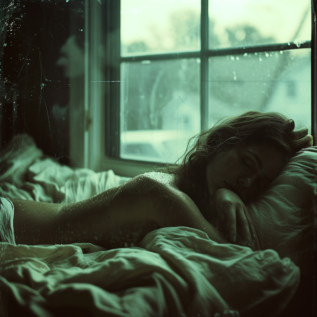 Image depicting hot summer insomnia and sleepless melancholy