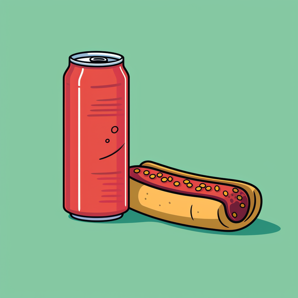 Minimalist hot dog and soda bubbling