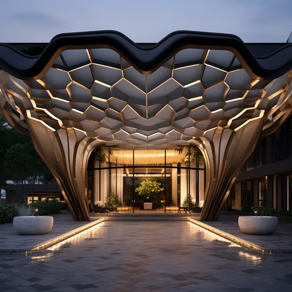 Unique U-shaped module design for hotel entrance canopy