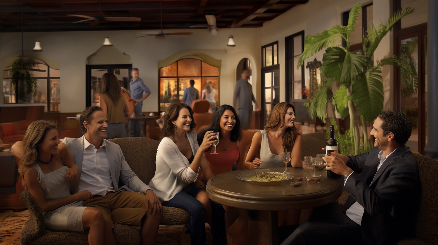 Friends enjoying a laugh at Hotel Rivera Nayarit